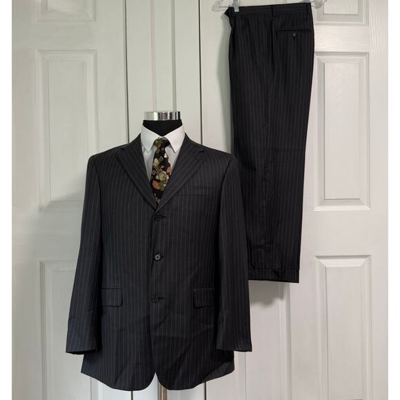 Austin Reed Men's Dark Gray Striped 2 Piece Suit Set Size 40R Pants Waist 34